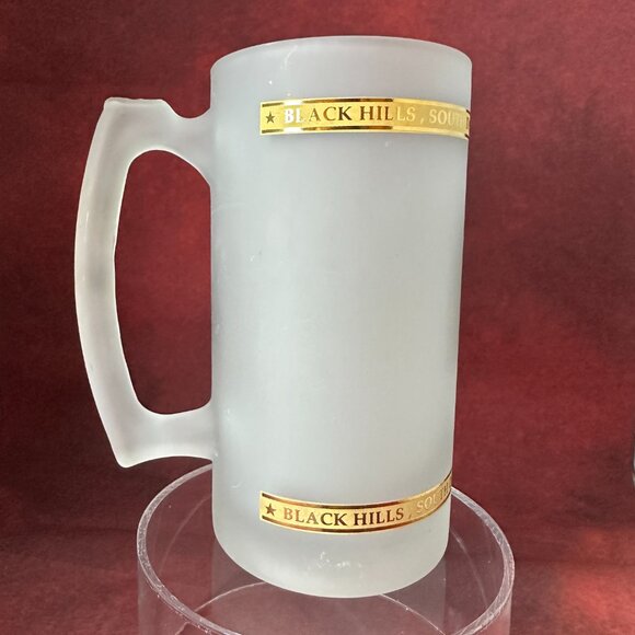 Vtg Mount Rushmore Black Hills South Dakota Large Frosted Glass w Gold Mug Stein - Picture 3 of 6
